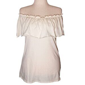 NEW Chaser Off-The-Shoulder‎ Ruffled Cotton Blouse Off-White Women's Top, Size L